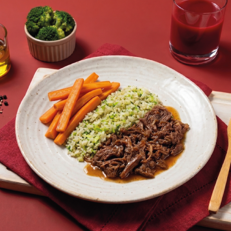 marmita - costela desfiada + arroz com brócolis e cenoura