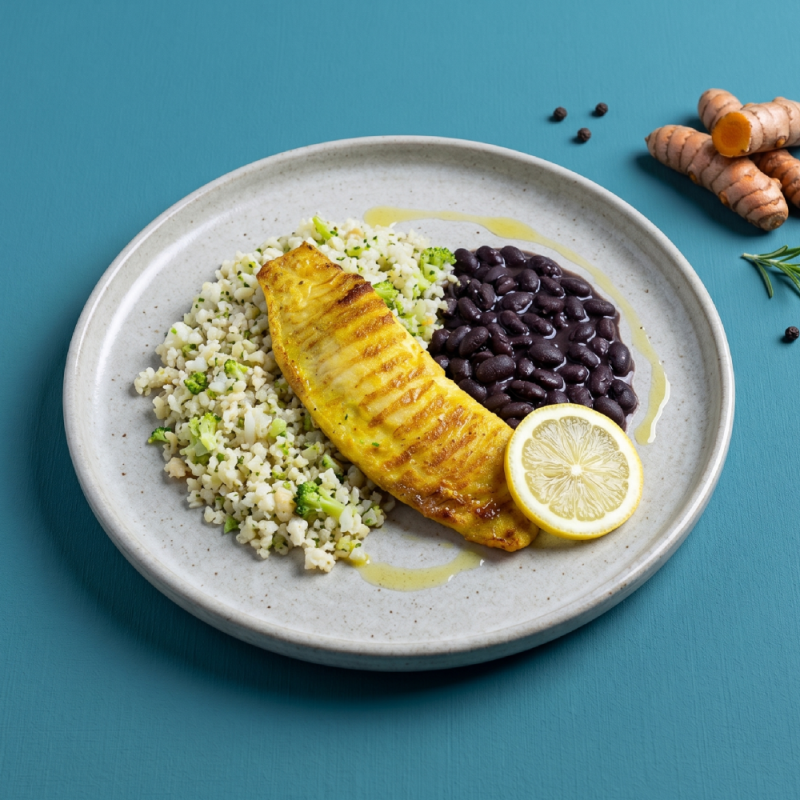 marmita - st, petter grelhado ao limão siciliano + arroz integral com brócolis + feijão preto
