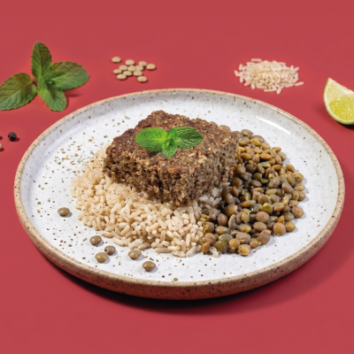 marmita - kibe assado + arroz integral + lentilha