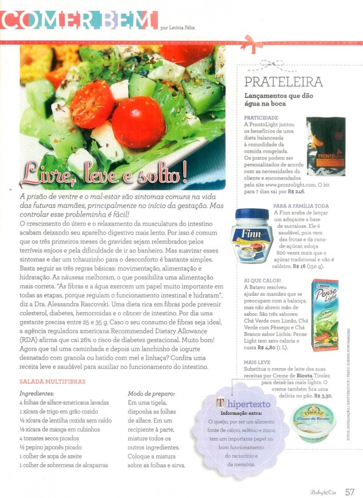 DICA DE ALIMENTAÇÃO PARA AS MAMÃES LEITORAS DA REVISTA BABY & CIA