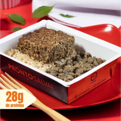 marmita – kibe assado + arroz integral + lentilha