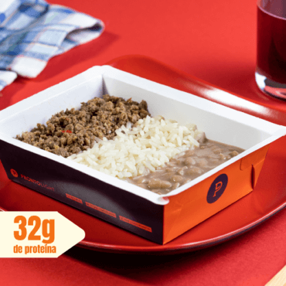 marmita – carne moída + arroz branco + feijão carioca