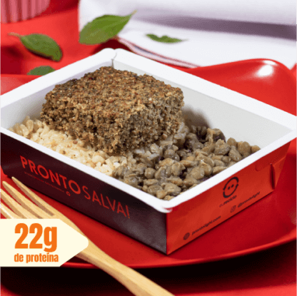 marmita – kibe assado + arroz integral + lentilha
