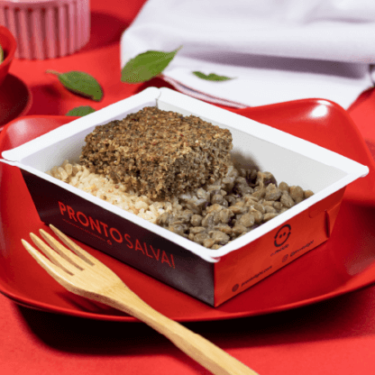 marmita – kibe assado + arroz integral + lentilha