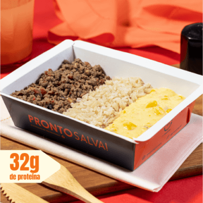 marmita – carne moída + arroz integral + creme de milho