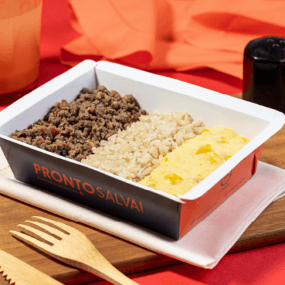 marmita – carne moída + arroz integral + creme de milho