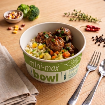 mini max Bowl – Almôndegas Caseiras com Arroz e Legumes