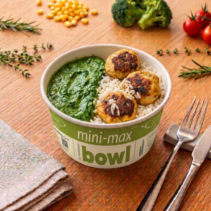 mini max Bowl –  Almôndegas de Frango ao Creme de Espinafre